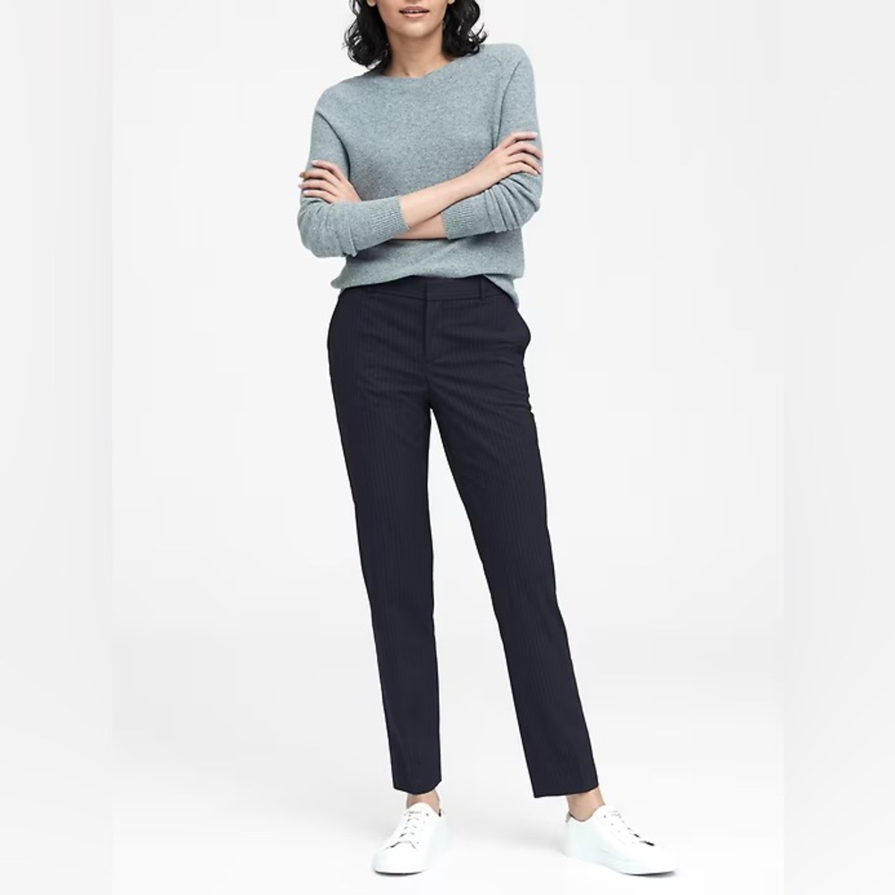 Banana Republic Ryan Navy Slim-Straight Fit Washable Pinstriped Stretch Trousers